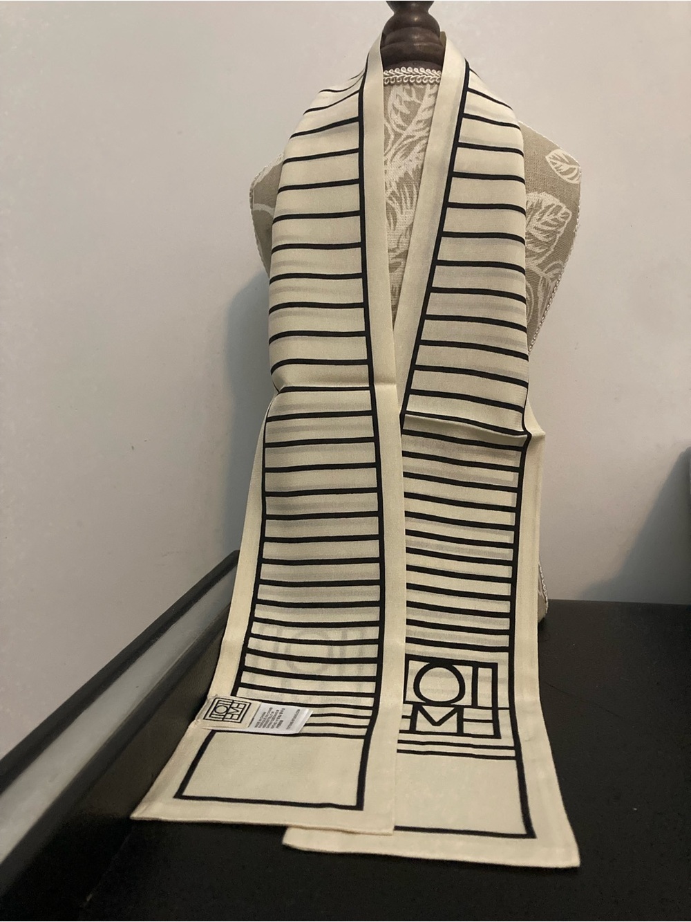 Toteme Cream Scarf with Black Geometric Stripes